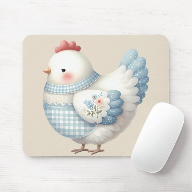 Blue Gingham Cottage Hen Musmatta (Med mus)