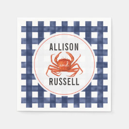 Blue Gingham Crab Bröllop Napkins Pappersservett