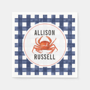 Blue Gingham Crab Bröllop Napkins Pappersservett