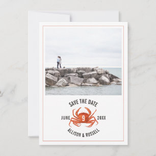 Blue Gingham Crab Rustic Bröllop Photo Spara Datumet