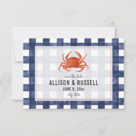 Blue Gingham Crab Rustic Bröllop spara datum Datumet