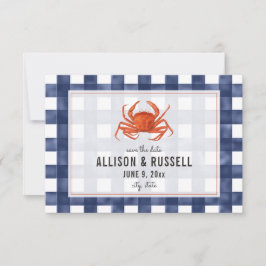 Blue Gingham Crab Rustic Bröllop spara datum Spara Datumet