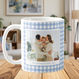Blue Gingham Custom Photo Kaffemugg