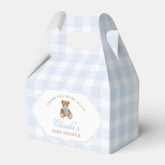Blue Gingham Elegant Teddy Bear Baby Shower Presentaskar