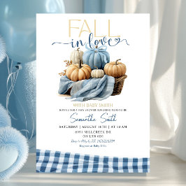 Blue Gingham Fall in Kärlek Fall Theme Baby Shower Inbjudningar