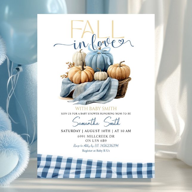 Blue Gingham Fall in Kärlek Fall Theme Baby Shower Inbjudningar (Skapare uppladdad)