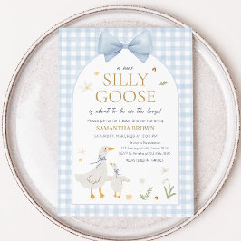 Blue Gingham Fånig Goose Baby Shower Inbjudningar