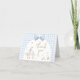 Blue Gingham Fånig Goose Baby Shower Tack Kort