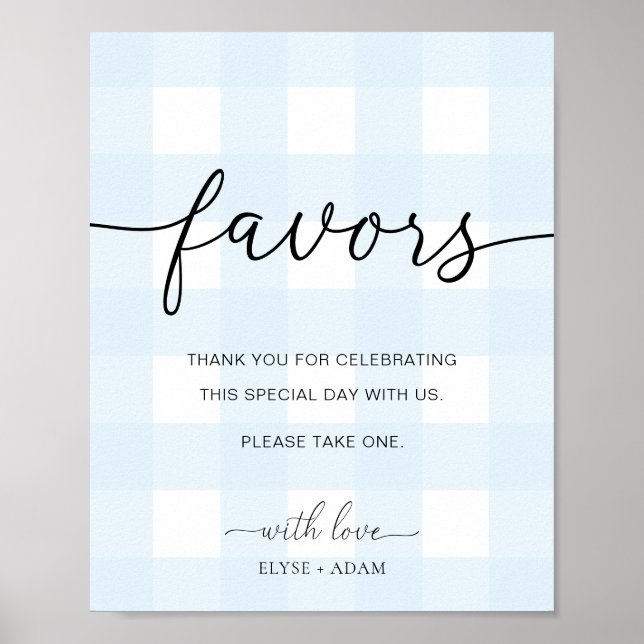 Blue Gingham Favors Sign Poster (Framsidan)