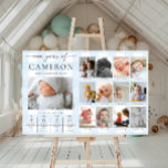 Blue Gingham First Birthday Photo Milestone Poster<br><div class="desc">Fira de första 12 månaderna av din lilla med den första födelsedagen ett år av milstolpe-fotografiskylt. Anpassa tecknet med de månatliga milstolparna bilder och baby roligt fakta. Om du vill lägga till text i designen väljer du knappen "Anpassa" ovan för mer avancerade anpassningsfunktioner.</div>