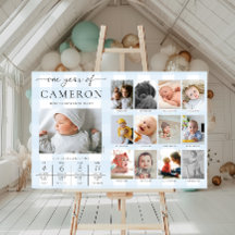 Blue Gingham First Birthday Photo Milestone