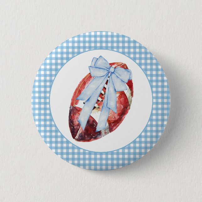 Blue Gingham Football Ribbon Knapp (Framsida)