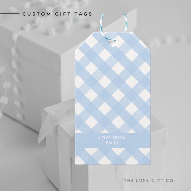 Blue Gingham Gift Märkre Presentetikett (Skapare uppladdad)