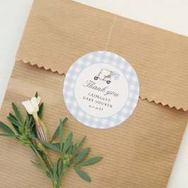 Blue Gingham Golf Baby Shower Runt Klistermärke