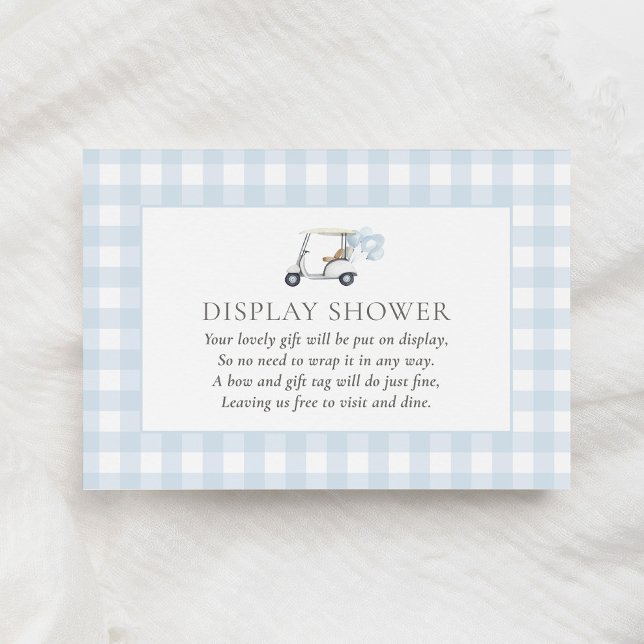 Blue Gingham Golf Baby Shower Visning Shower Tilläggskort (Skapare uppladdad)