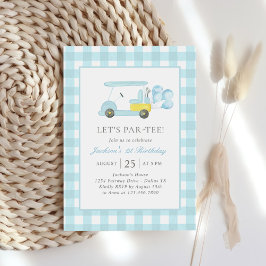 Blue Gingham Golf Boy 1st Birthday Inbjudningar