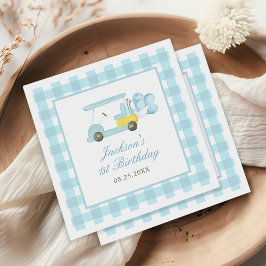 Blue Gingham Golf Boy 1st Birthday Pappersservett