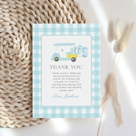 Blue Gingham Golf Boy 1st Birthday Tack Kort