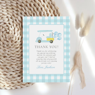 Blue Gingham Golf Boy 1st Birthday Tack Kort