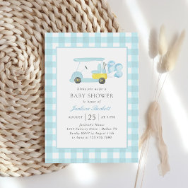 Blue Gingham Golf Boy Baby Shower Inbjudningar