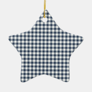 Blue Gingham Julgransprydnad Keramik