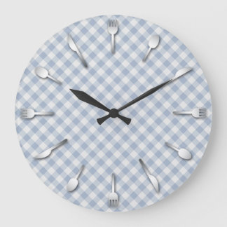 Blue Gingham Kitchen Clock - Land Western Stor Klocka