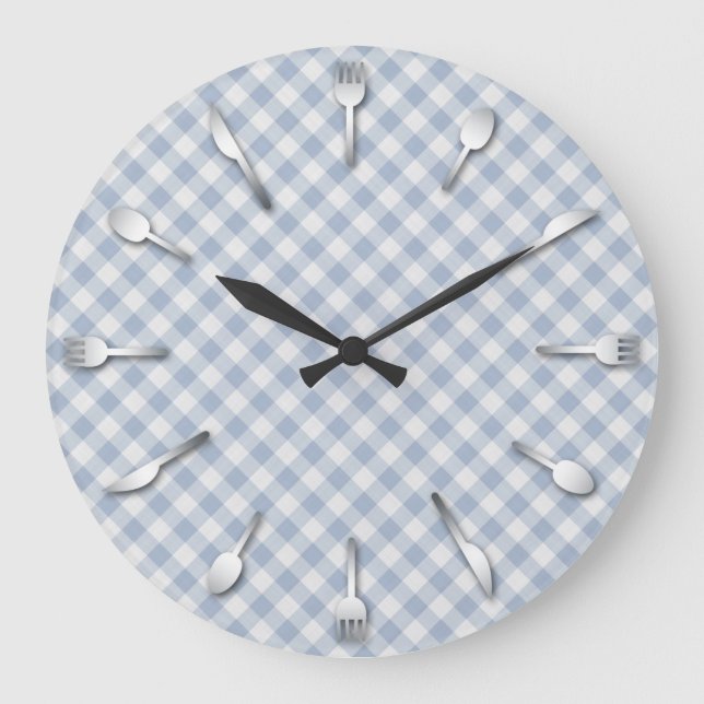 Blue Gingham Kitchen Clock - Land Western Stor Klocka (Framsida)
