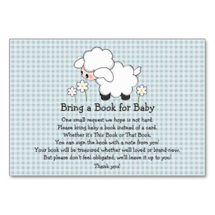 BLUE GINGHAM LAMB BABY SHOWER BOK BEGÄRAN CARD BORDSNUMMER