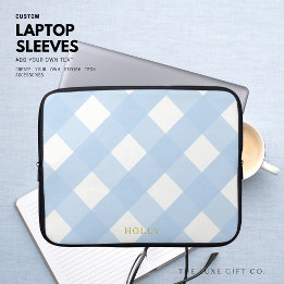 Blue Gingham Laptop sleeve 15-tums Personlig
