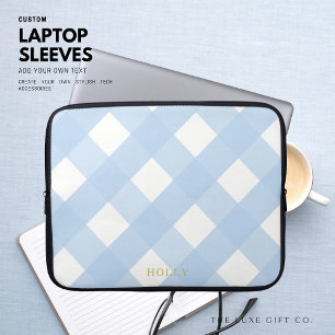Blue Gingham Laptop sleeve 15-tums Personlig