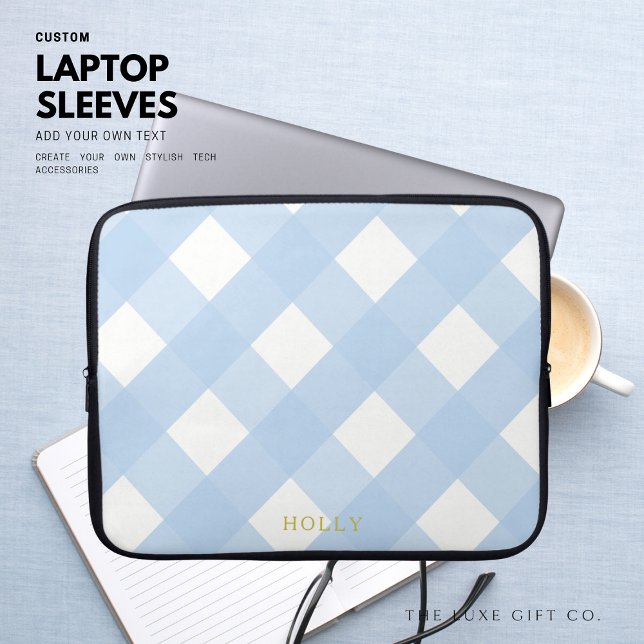 Blue Gingham Laptop sleeve 15-tums Personlig (Skapare uppladdad)