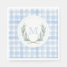 Blue Gingham Laurel Vapensköld Papper