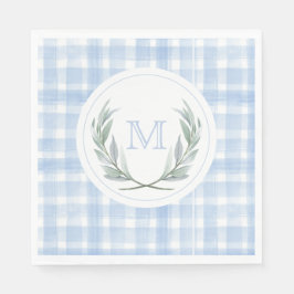 Blue Gingham Laurel Vapensköld Papper Pappersservett