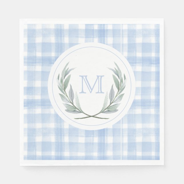 Blue Gingham Laurel Vapensköld Papper Pappersservett (Framsidan)
