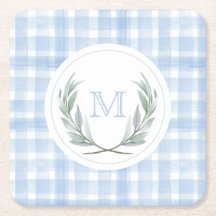 Blue Gingham Laurel Vapensköld Papper