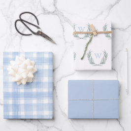 Blue Gingham Laurel Vapensköld Wrapping Papper Lak
