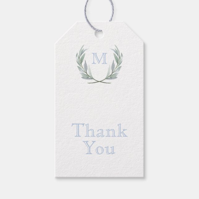 Blue Gingham Laurel-Vapenskölden Tack Märkre Presentetikett (Framsidan)