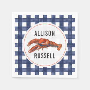 Blue Gingham Lobster Bröllop Napkins Pappersservett