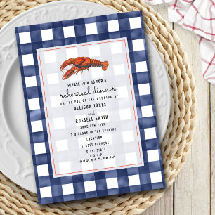 Blue Gingham Lobster Bröllop Rehearsal Dinner Inbjudningar