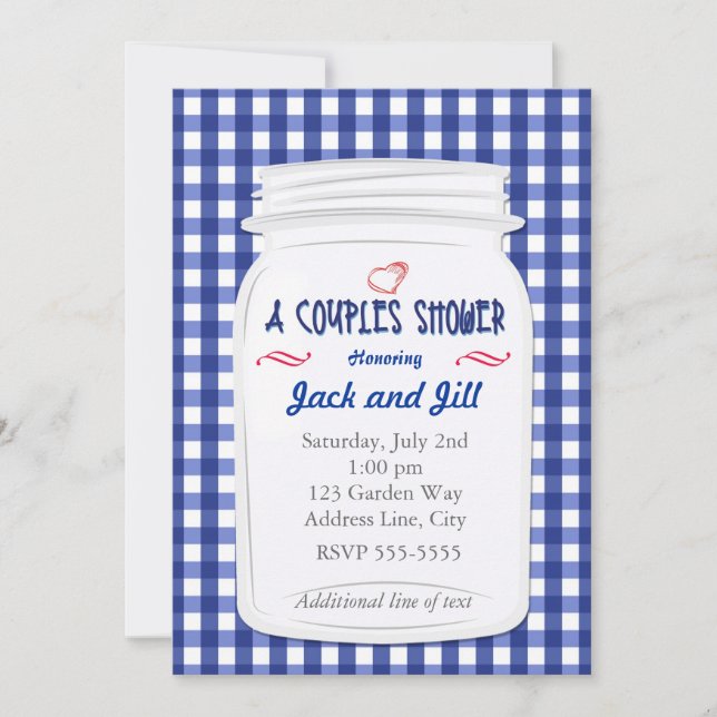 Blue Gingham Mason Burk Shower Land-inbjudan Inbjudningar (Framsida)