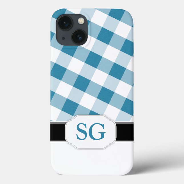 Blue Gingham Monogram Fodral-Mate iPad 2/3/4 (Baksida)