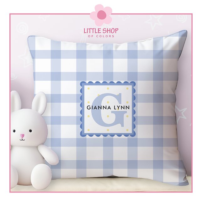 Blue Gingham Monogrammed Kudde (Skapare uppladdad)
