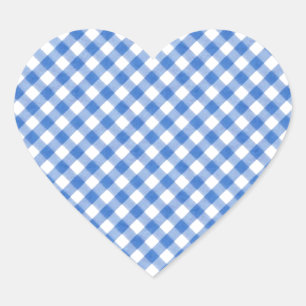 Blue Gingham Mönster Hjärtformat Klistermärke