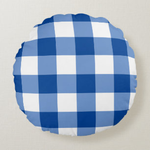 Blue gingham mönster rund kudde
