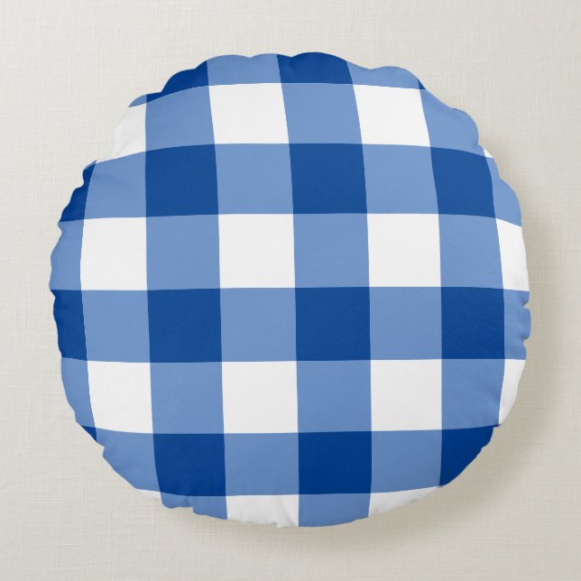 Blue gingham mönster rund kudde (Framsidan)