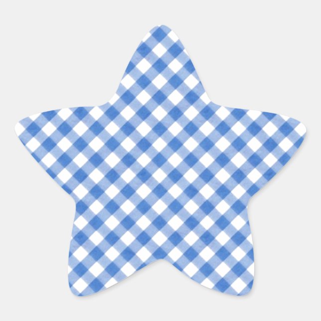 Blue Gingham Mönster Stjärnformat Klistermärke (Framsida)