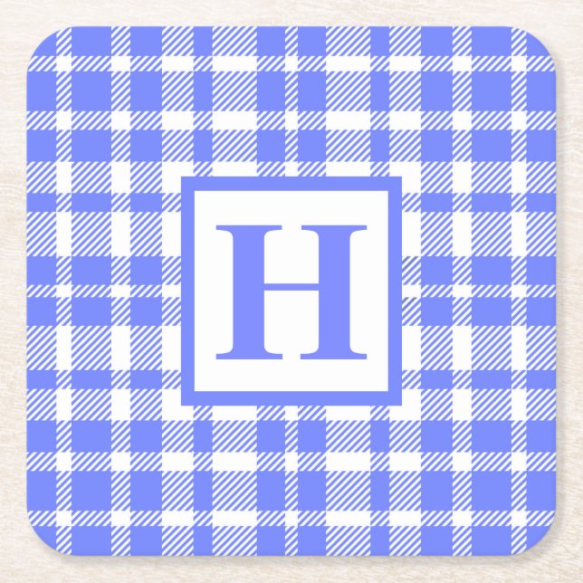Blue Gingham Mönster Underlägg Papper Kvadrat (Framsidan)