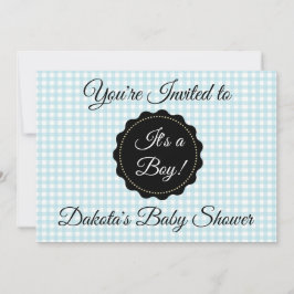 Blue gingham och Black Boy Baby Shower-inbjudan Inbjudningar