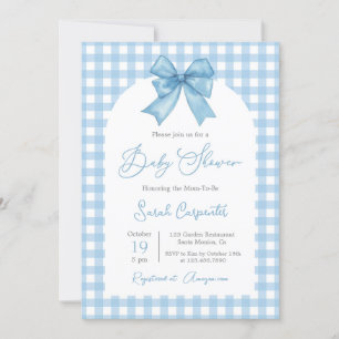 Blue Gingham och Bow Baby Shower Boy Inbjudningar
