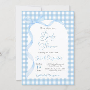 Blue Gingham och Bow Baby Shower Boy Investigation Inbjudningar